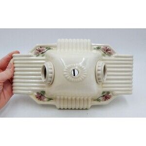 Art Deco Porcelier Porcelain 1930s Pink Floral Ceiling Flush Light Fixture 2 Bul